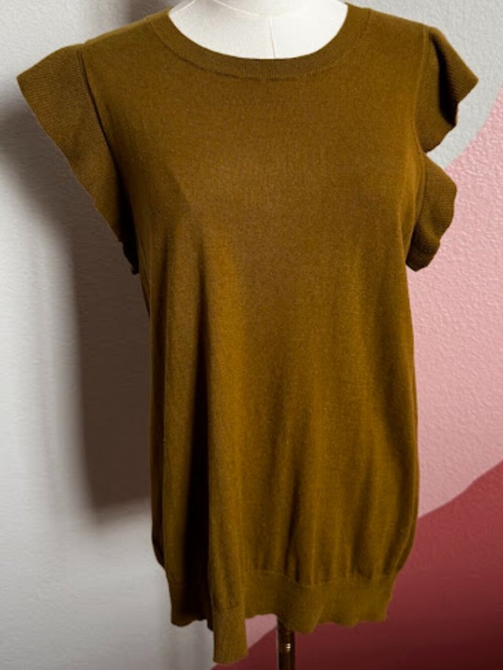 Loft Olive Green Flutter Sleeve Sweater Top, Size Large *EPOC - Picture 2 of 4